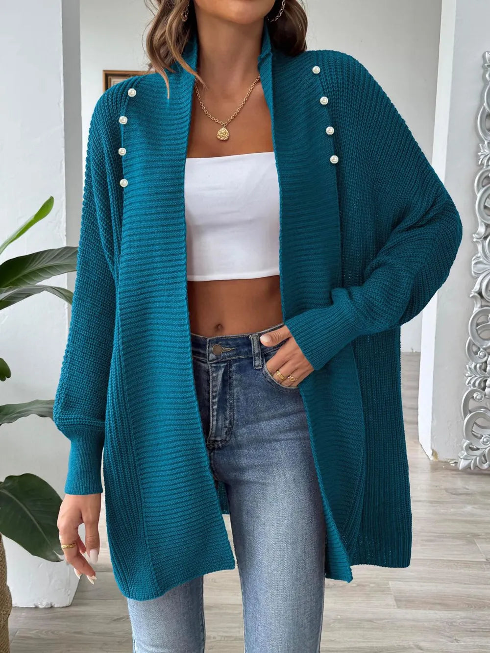 Gilet ample avec perles nacrées