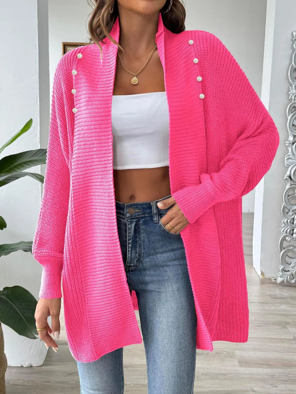 Gilet ample avec perles nacrées