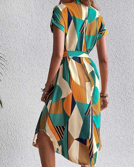 Robe ceinturée multicolorée verte