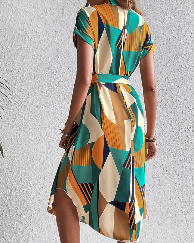 Robe ceinturée multicolorée verte