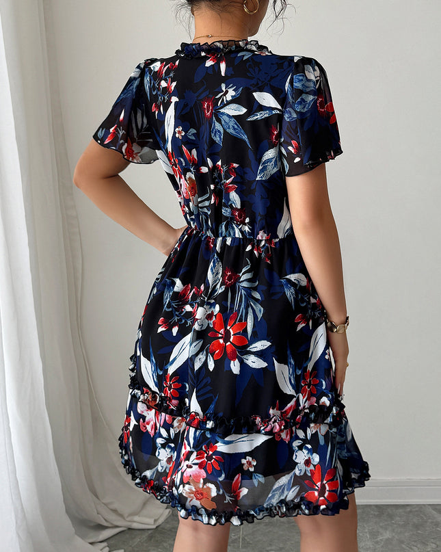 Robe fleurie - col en V - Marine - Lajovia